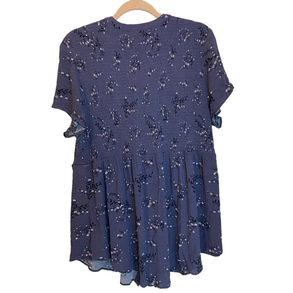 TORRID BABYDOLL GAUZE SMOCKED BUTTON-FRONT TOP Size 2 Plus Size Purple - Picture 10 of 13